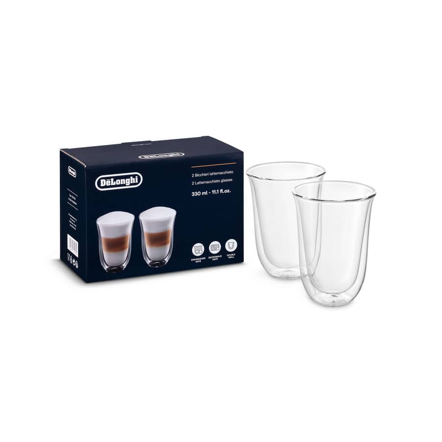 De'Longhi Szklanki do lattemacchiato z podwójnymi ściankami, 330 ml, zestaw 2 szt. DLSC312